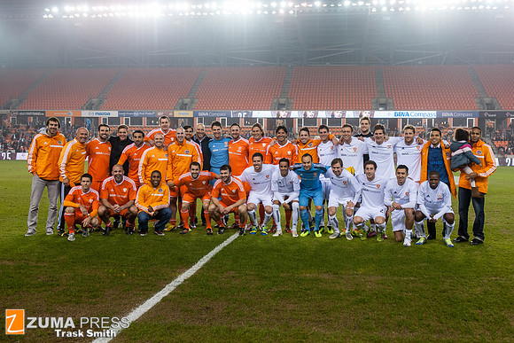 Juan Pablo Galavis, star of ABC's The Bachelor, plays soccer in the Brian Ching Testimonial Match